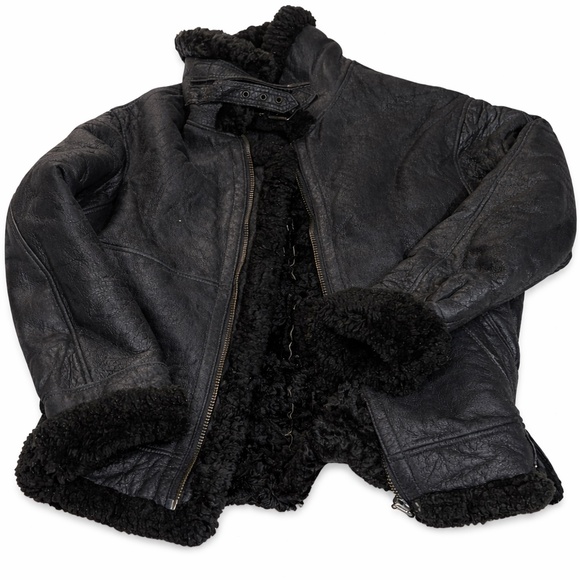 Jackets & Blazers - Vintage Genuine Black Shearling Leather Coat | Luxe Aviator Style | Size L